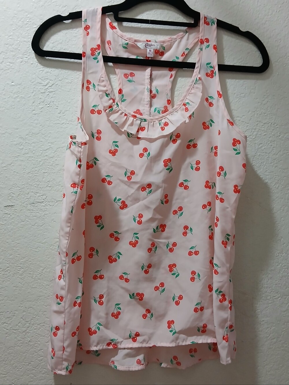 Candie's Pink Ruffled Cherry Print Tank